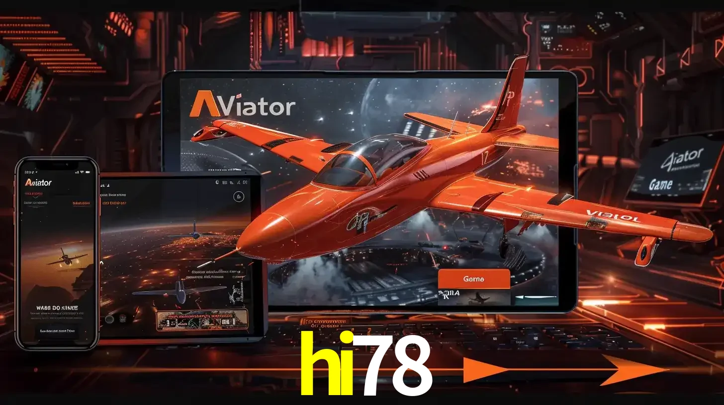 Apresentação tecnológica do jogo Aviator com um avião saindo da tela de um tablet, demonstrando a experiência imersiva em múltiplos dispositivos no hi78.