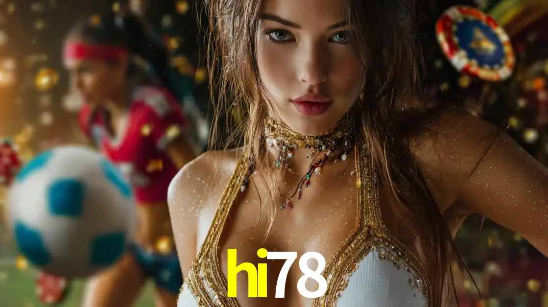 Mulher elegante representando a combinação de glamour e emoção das apostas esportivas, com uma jogadora de futebol ao fundo, destacando a ação no hi78.
