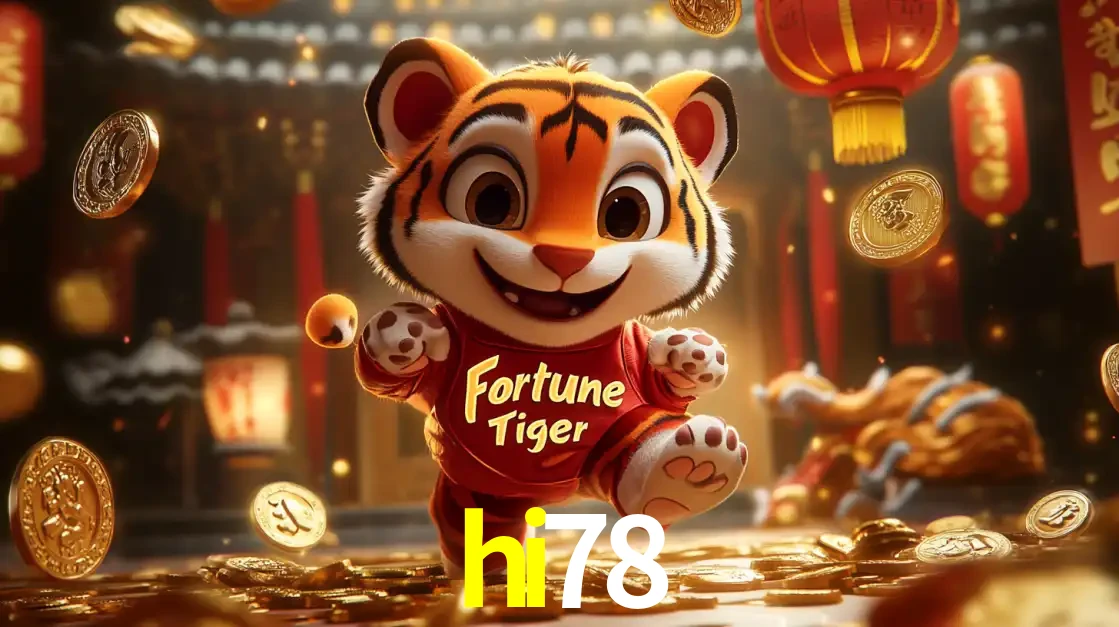 O alegre personagem do Fortune Tiger correndo sobre um caminho de moedas de ouro, simbolizando os grandes prêmios e a diversão do popular jogo de slot do hi78.